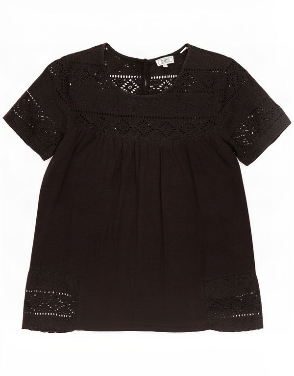 Blusa feminina Fat Face Top UK 10 algodão floral preto pequeno