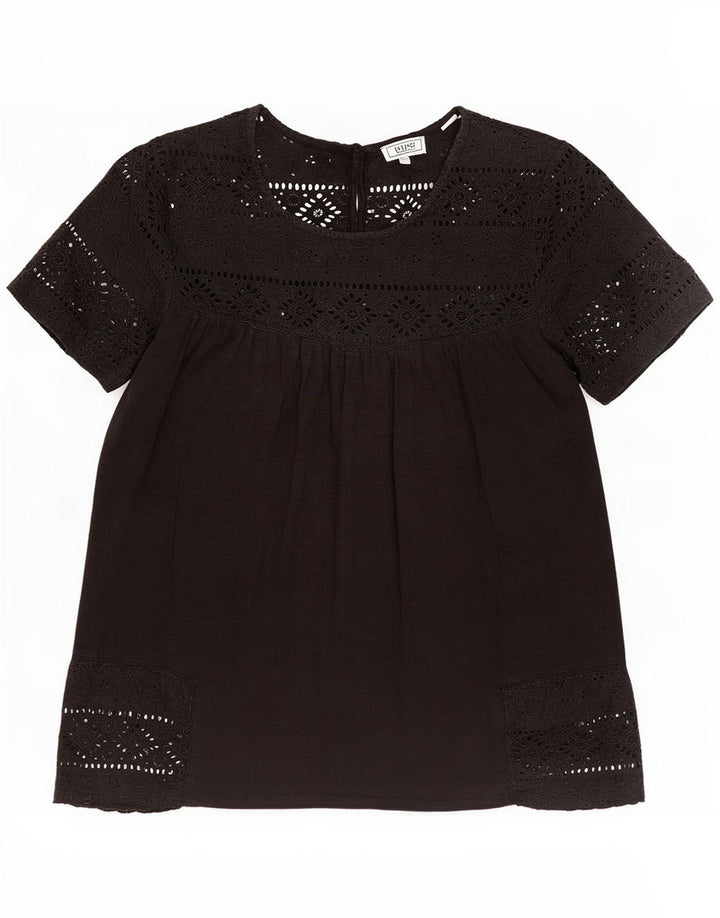 Blusa feminina Fat Face Top UK 10 algodão floral preto pequeno
