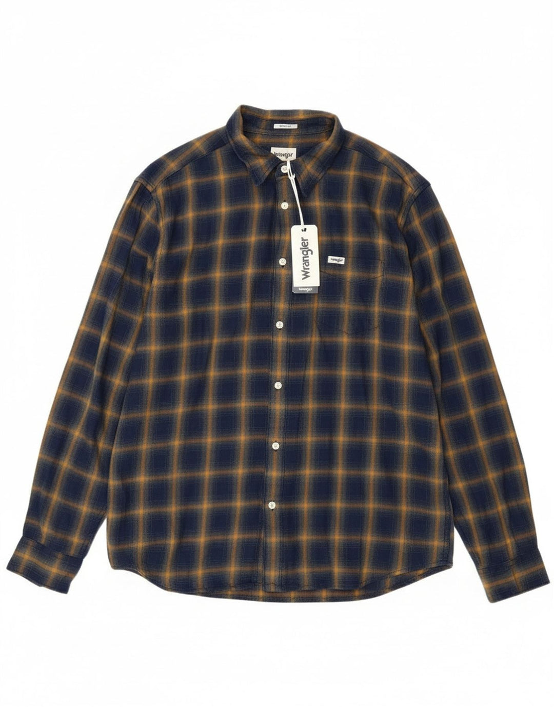 Camisa masculina de flanela Wrangler Regular Fit grande algodão xadrez azul marinho