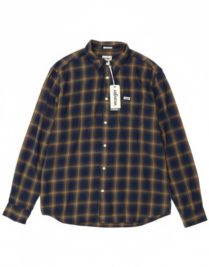 Camisa masculina de flanela Wrangler Regular Fit grande algodão xadrez azul marinho