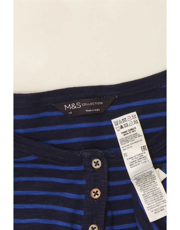 Top feminino Marks & Spencer manga comprida UK 14 listrado azul marinho médio