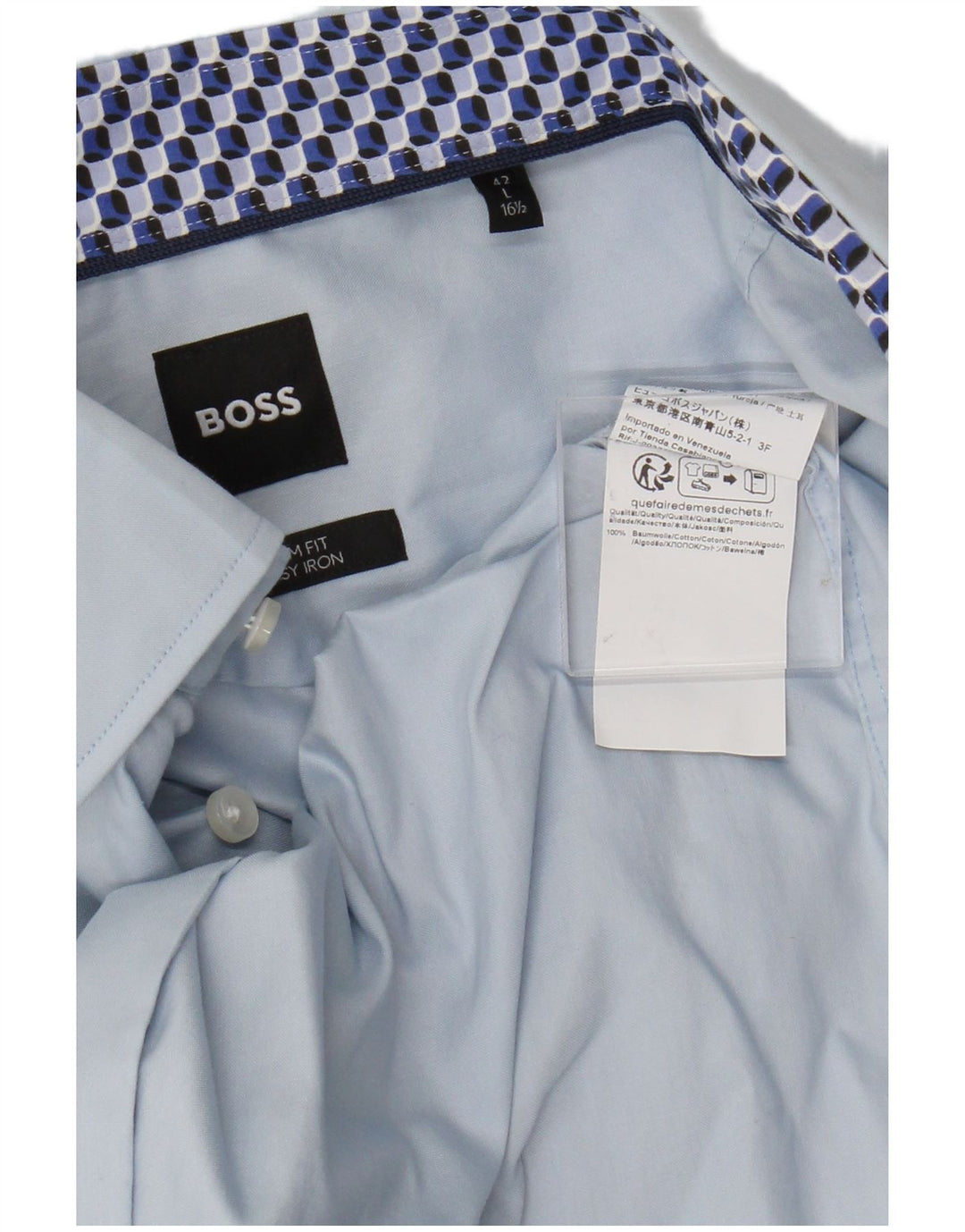 Camisa Slim Fit Masculina Hugo Boss Grande Algodão Azul
