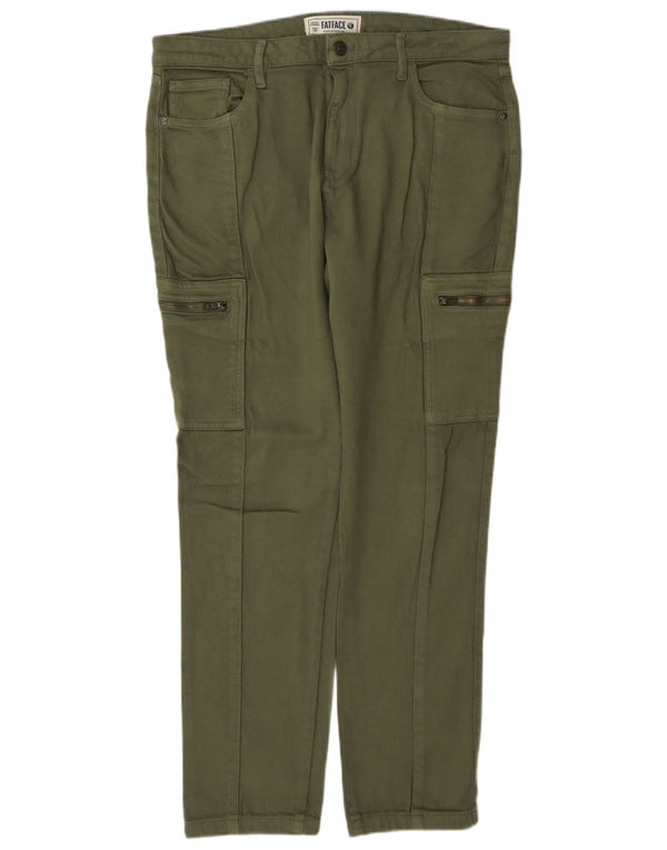 Calças cargo de cintura alta para mulheres gordas, algodão cáqui W36 L30 grande Reino Unido 14