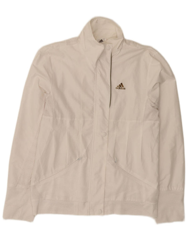 Adidas Womens Tracksuit Top Jacket UK 12 Médio Branco Poliéster