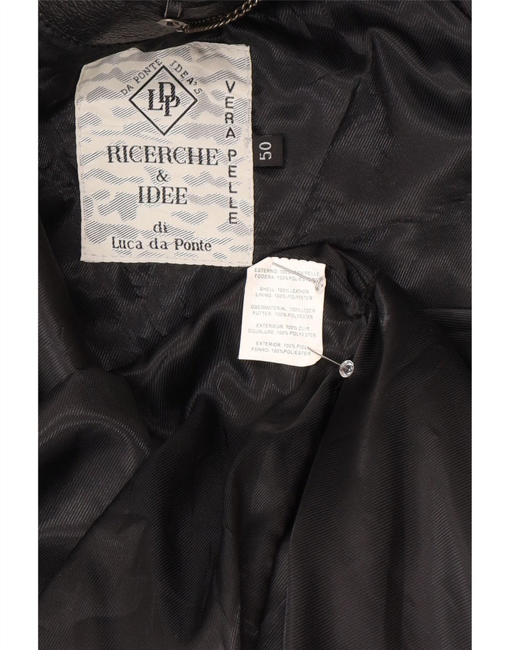Casaco de couro superdimensionado feminino vintage IT 50 XL couro preto