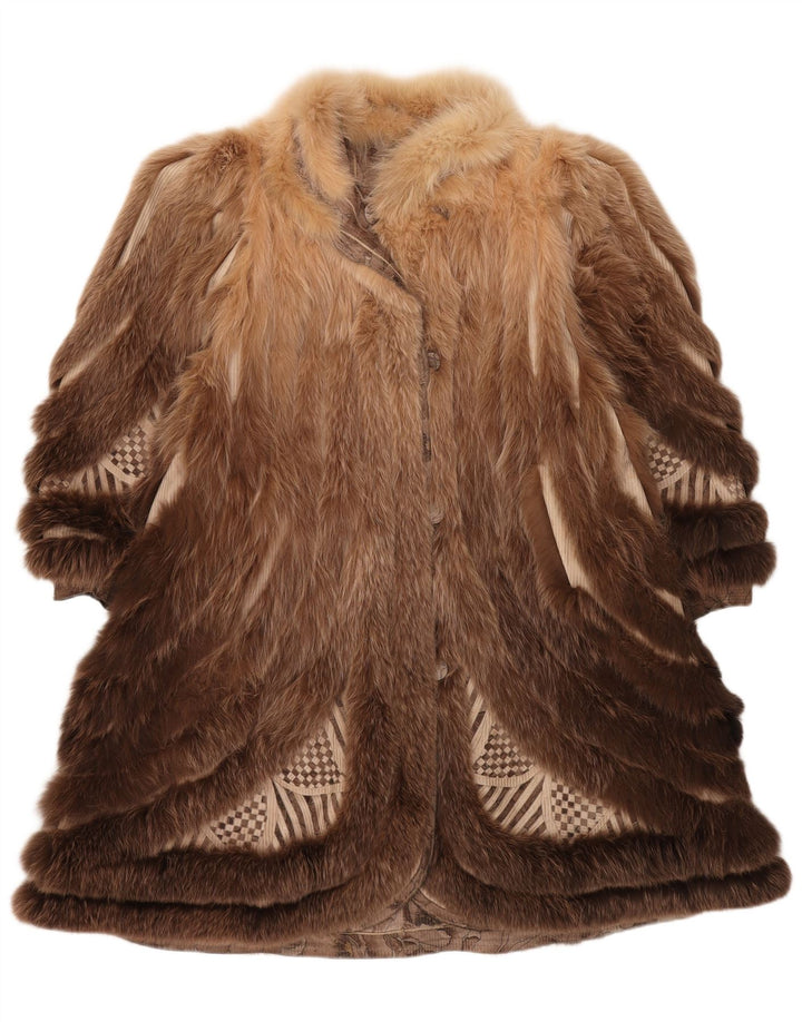 Sobretudo feminino reversível de pele sintética VINTAGE Reino Unido 18 XL marrom floral