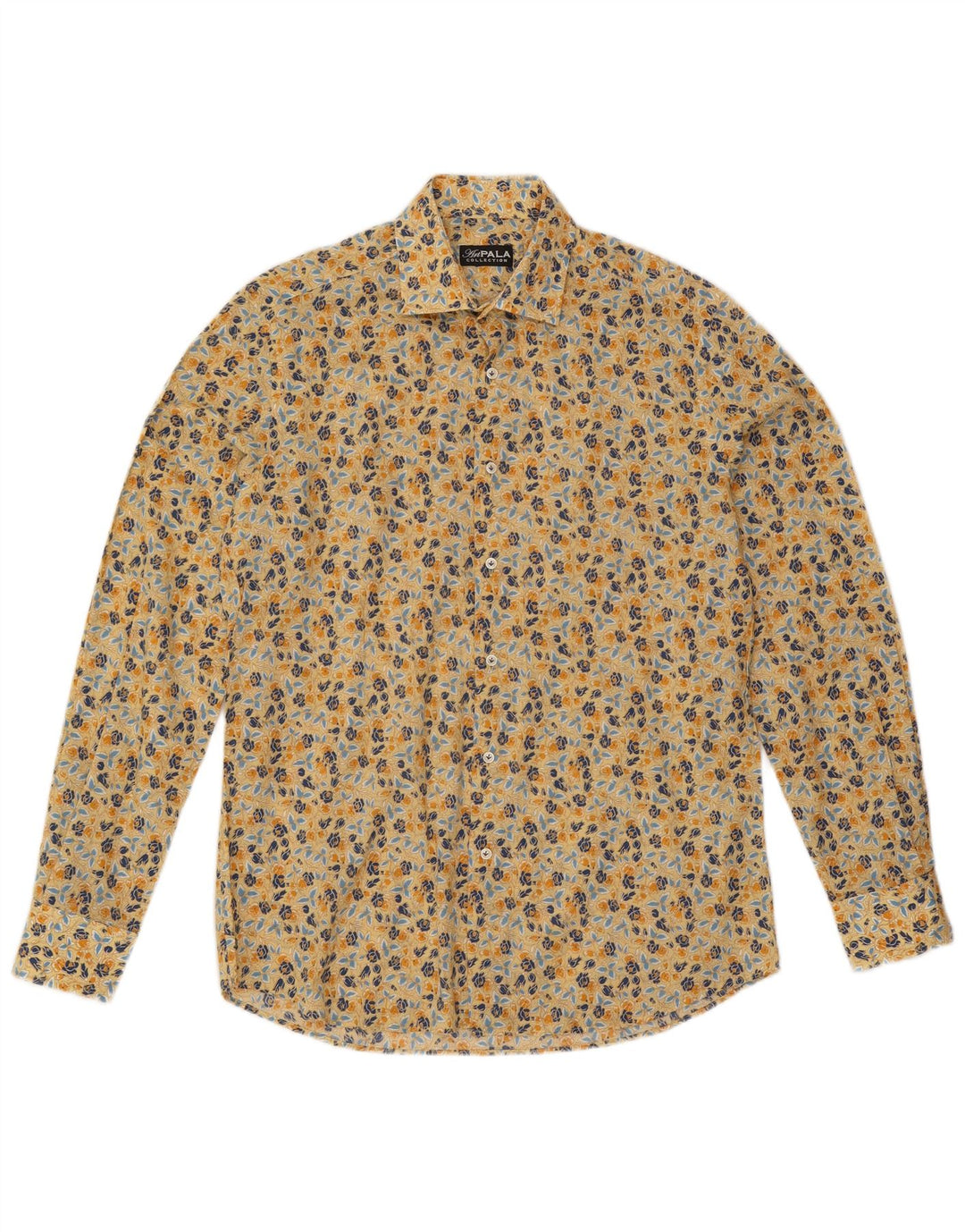 Camisa masculina vintage de algodão floral amarelo médio boêmio