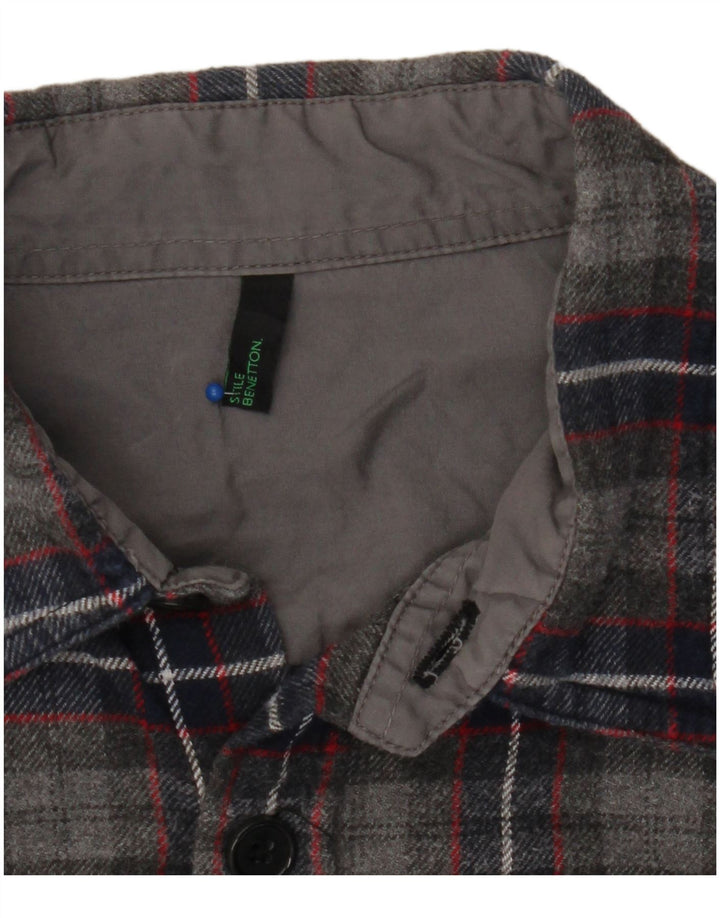 Camisa masculina de flanela BENETTON xadrez cinza médio