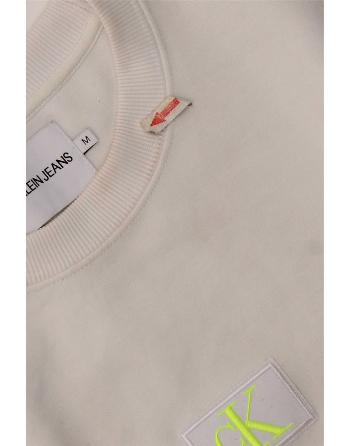 Calvin Klein Jeans feminino oversized moletom jumper UK 14 médio branco