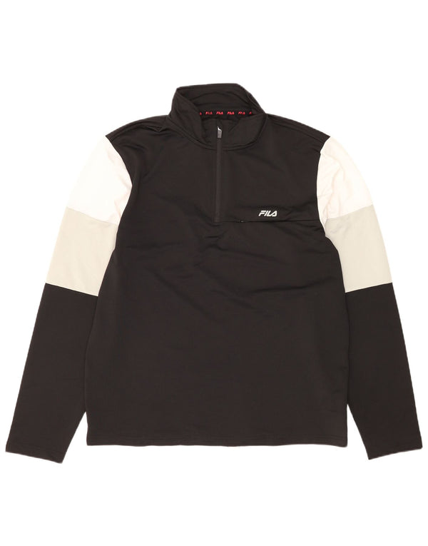 FILA Mens Zip Neck Pullover Treino Top XL Preto Colourblock Poliéster