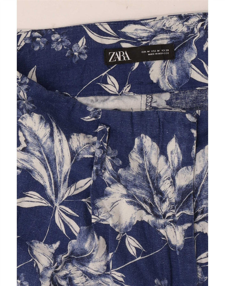 Calça feminina cintura alta Zara médio W28 azul floral