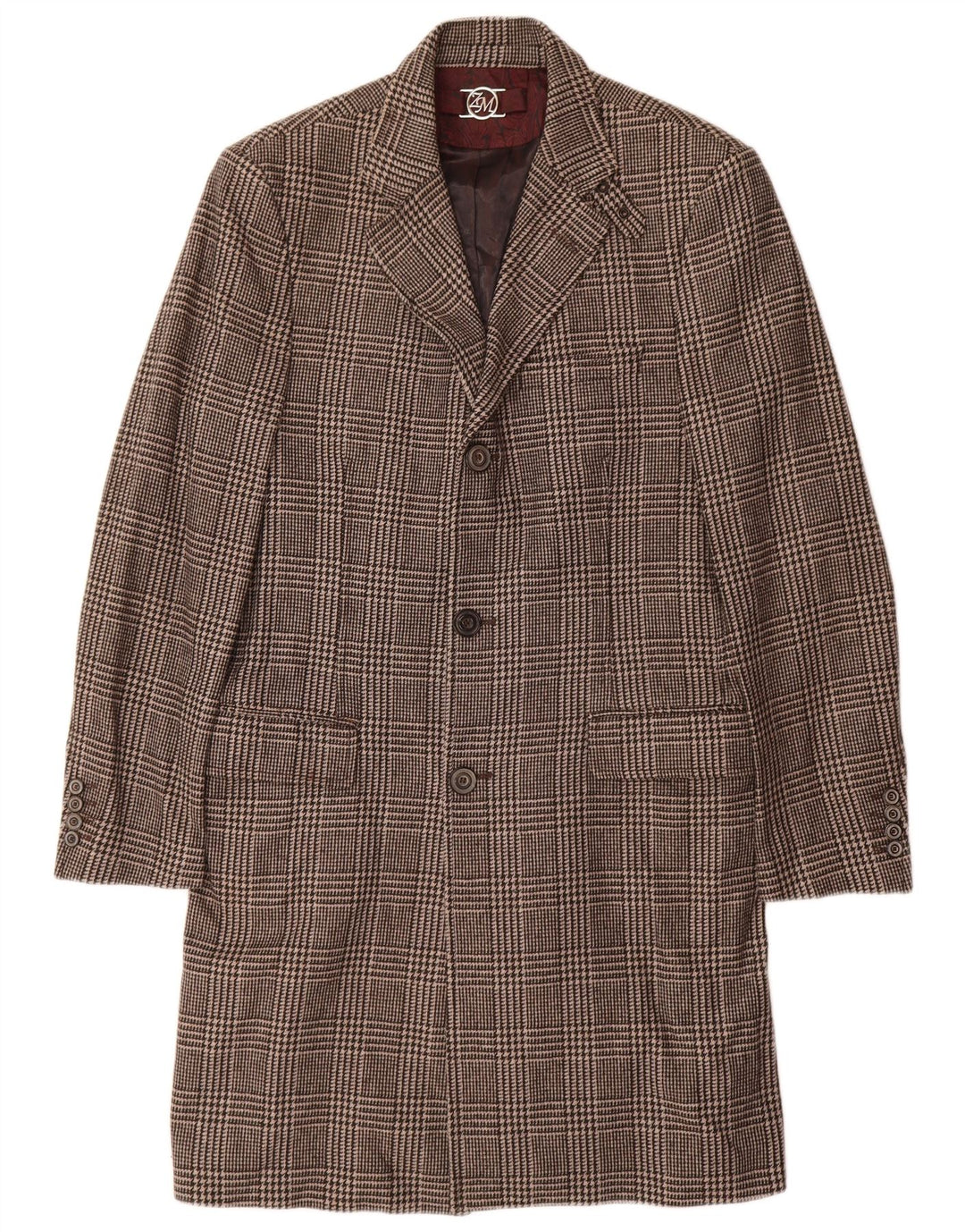 Sobretudo masculino Zara UK 38 Viscose Houndstooth marrom médio