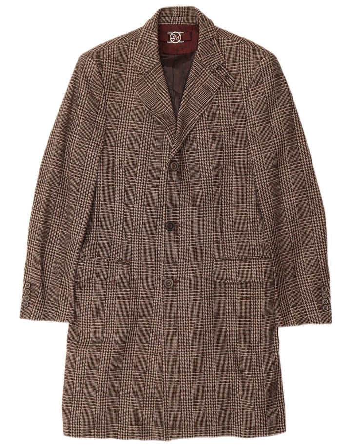 Sobretudo masculino Zara UK 38 Viscose Houndstooth marrom médio