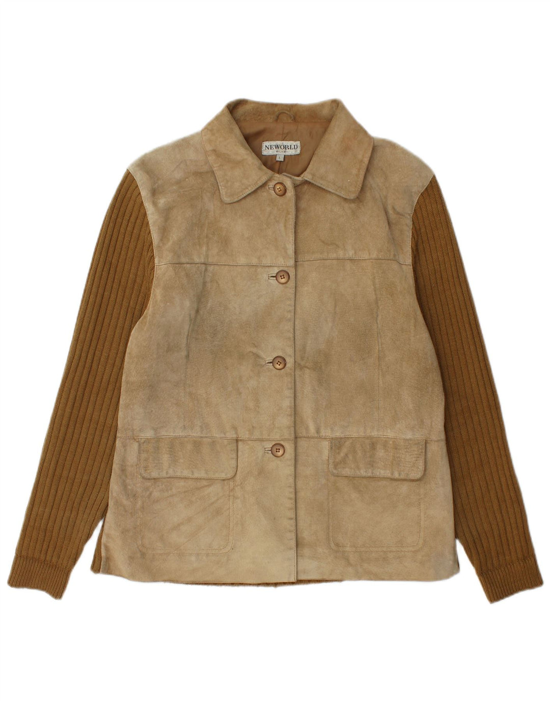 Jaqueta de camurça feminina vintage UK 16 grande bege