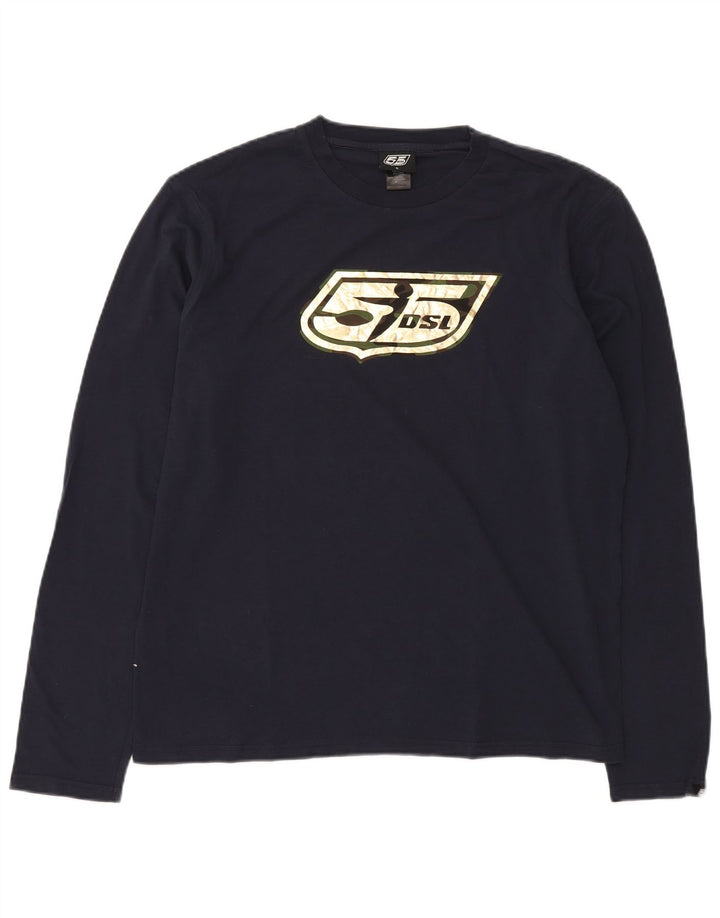 DIESEL Camiseta masculina gráfica de manga comprida XL azul marinho algodão