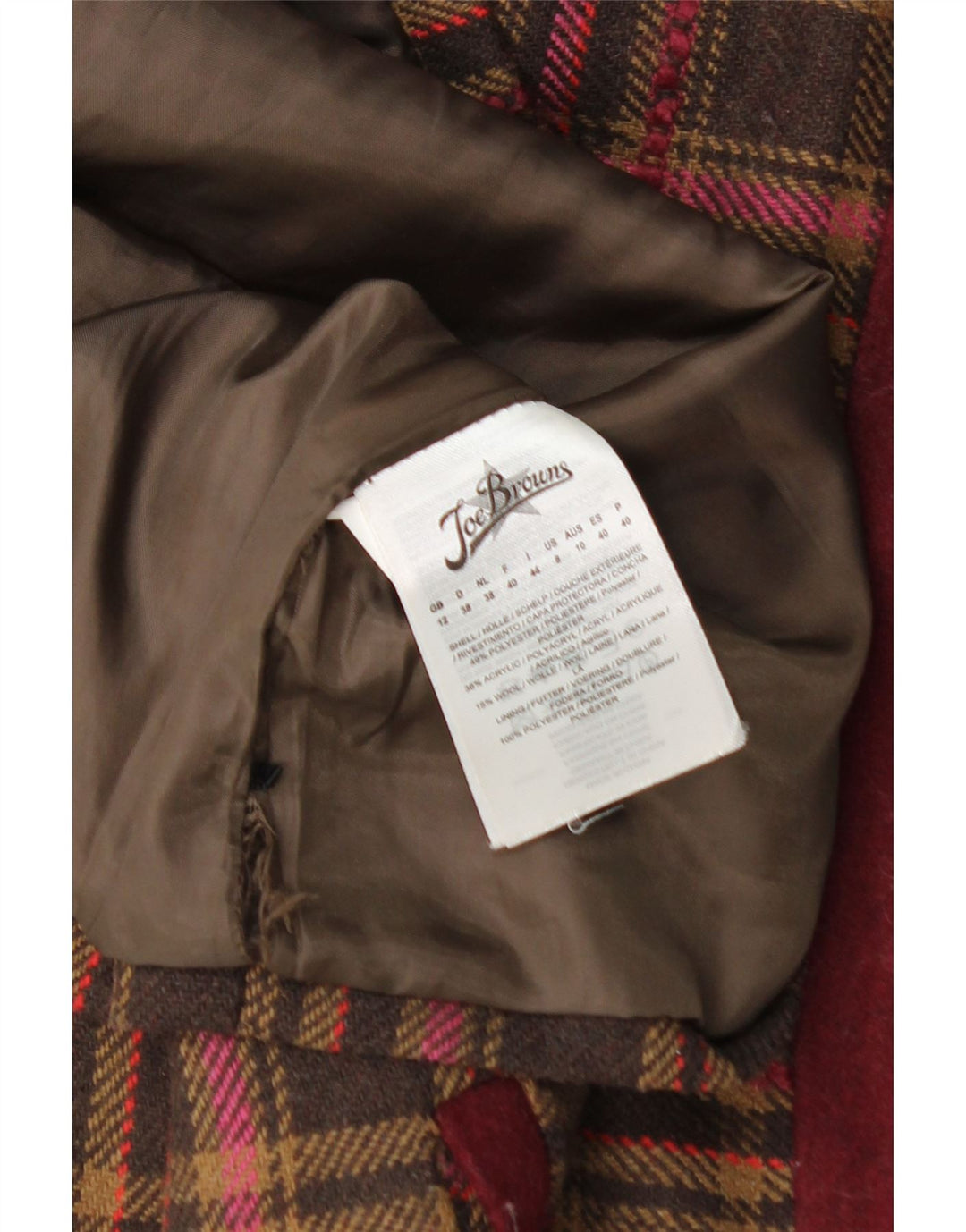 Minissaia feminina JOE BROWNS Reino Unido 12 médio W32 acrílico xadrez marrom