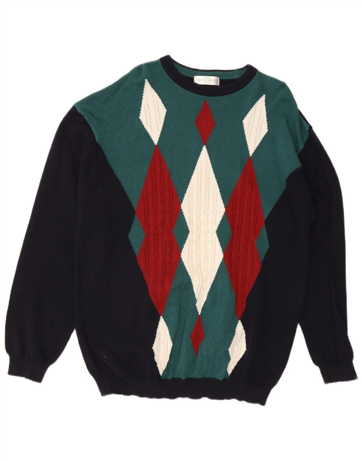 Suéter masculino MARKS & SPENCER com gola canoa grande azul marinho