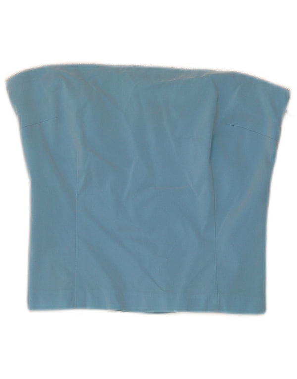 Top feminino vintage sem alças UK 6 XS azul acetato