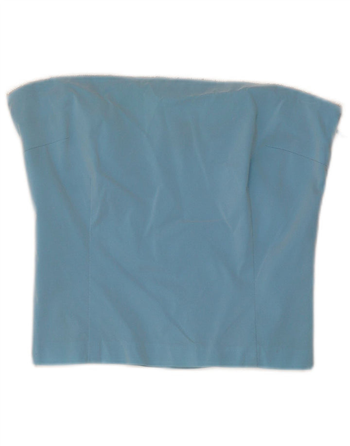 Top feminino vintage sem alças UK 6 XS azul acetato