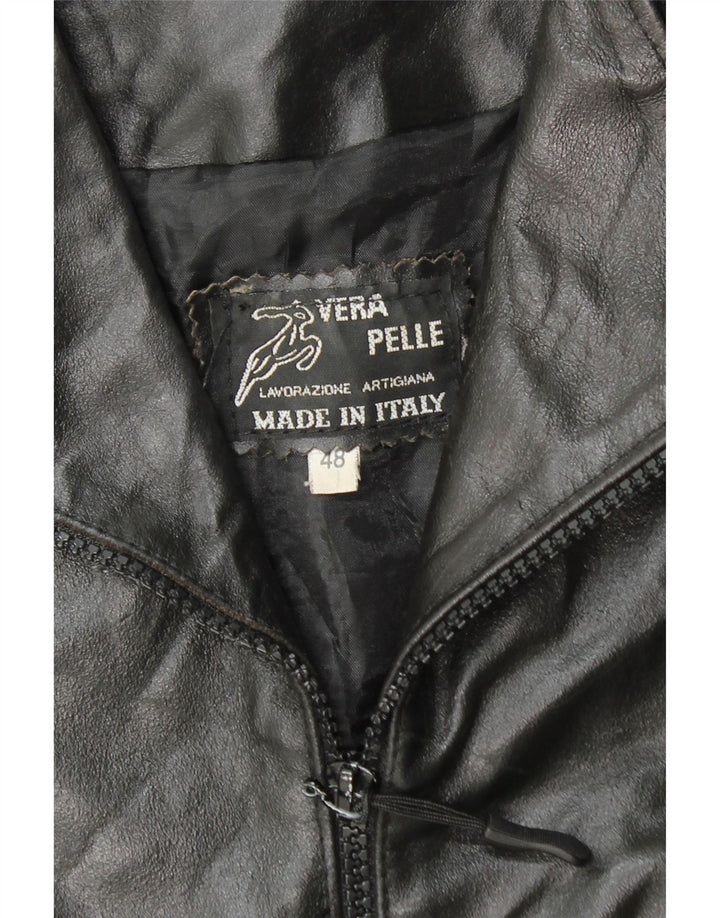 Casaco de couro feminino VINTAGE IT 48 XL couro preto