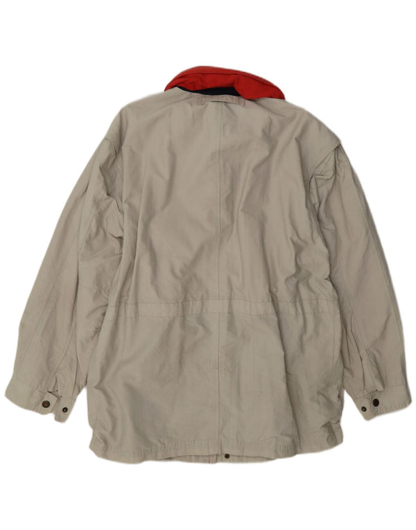 Jaqueta utilitária masculina vintage com capuz Reino Unido 40 algodão bege grande