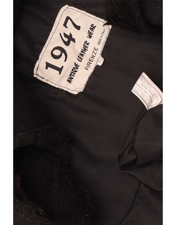Jaqueta de couro militar masculina vintage IT 56 3XL couro preto