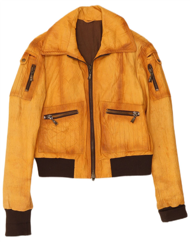 Jaqueta bomber feminina vintage IT 44 bloco colorido amarelo médio