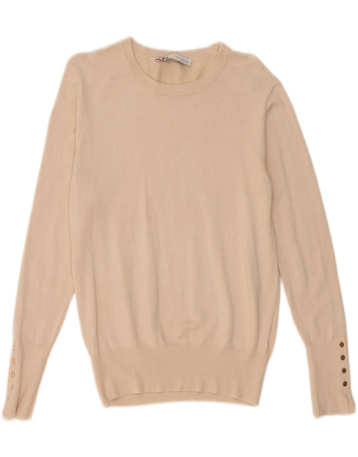 Suéter feminino Zara com gola canoa Reino Unido 12 médio bege
