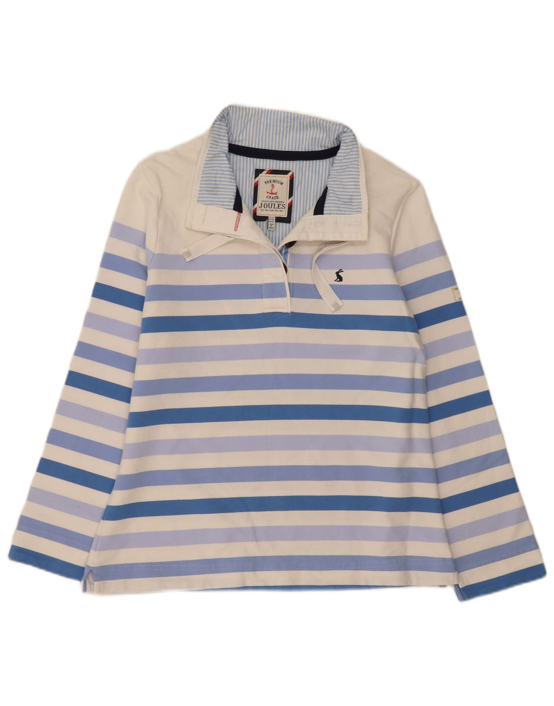 Suéter feminino Joules com gola redonda e botão UK 14 listrado branco grande