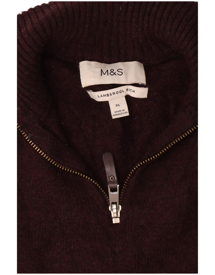 Suéter masculino Marks & Spencer com zíper e gola XL lã de cordeiro cor de vinho