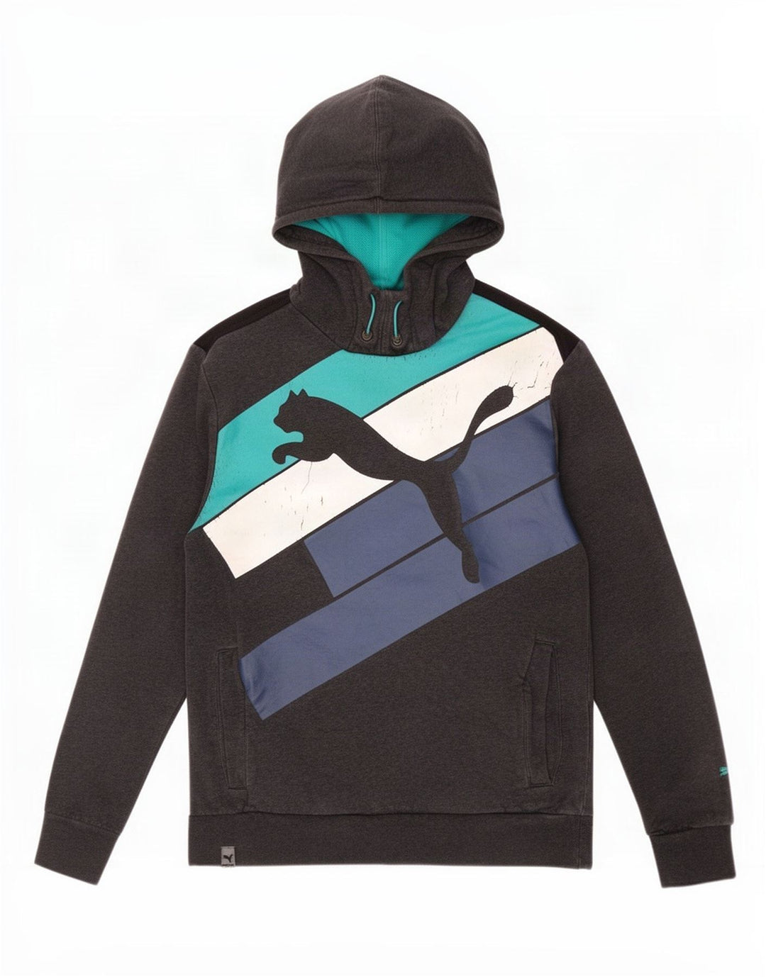 Suéter com capuz gráfico masculino Puma médio cinza colorblock