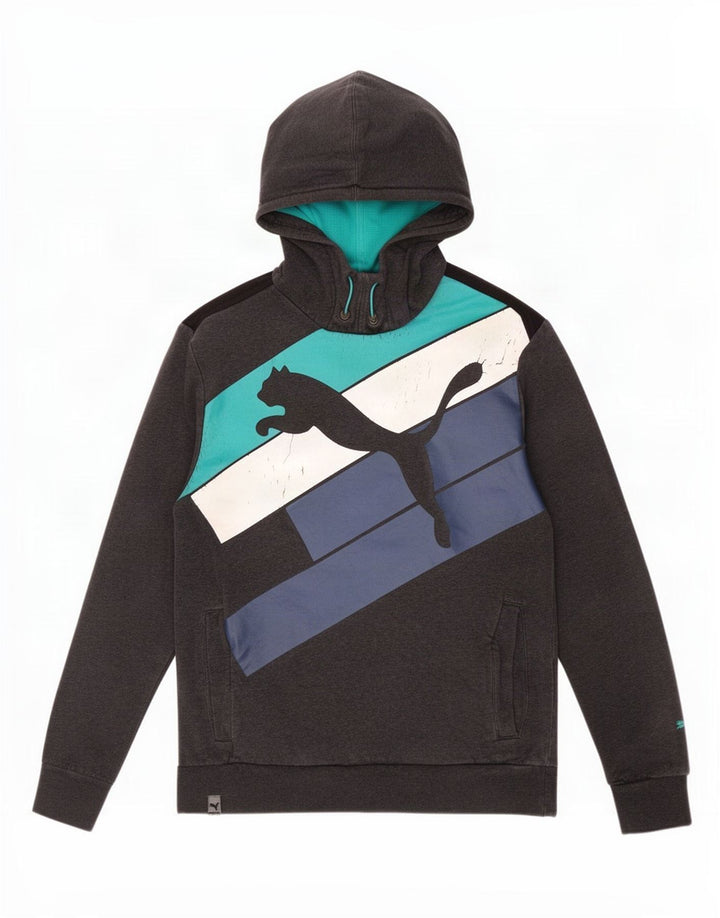 Suéter com capuz gráfico masculino Puma médio cinza colorblock