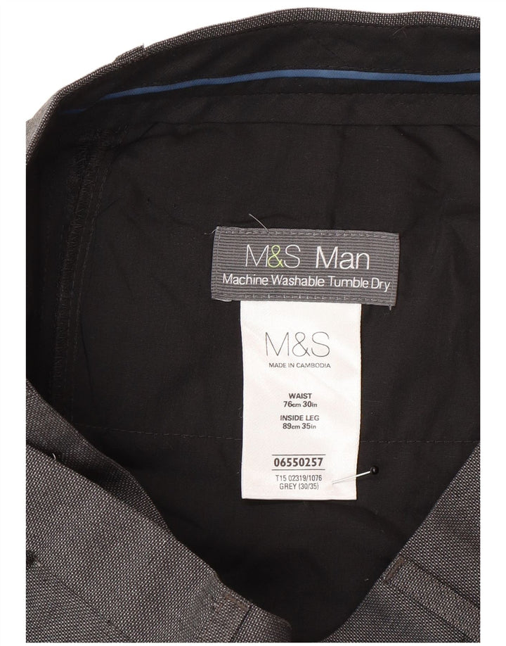 Calça masculina de terno reto Marks & Spencer W30 L35 poliéster cinza