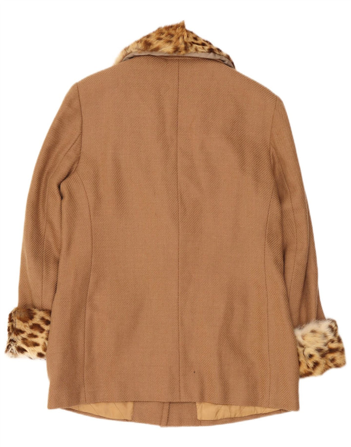 Sobretudo curto feminino vintage Reino Unido 14 bege médio estampa animal