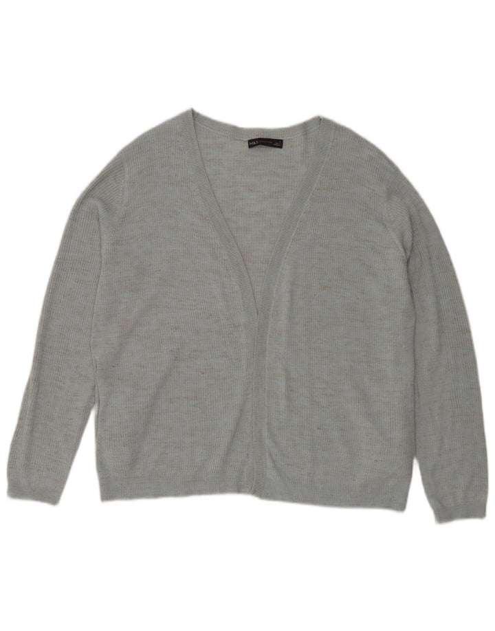 Suéter cardigã feminino grande Marks & Spencer UK 16 grande azul manchado