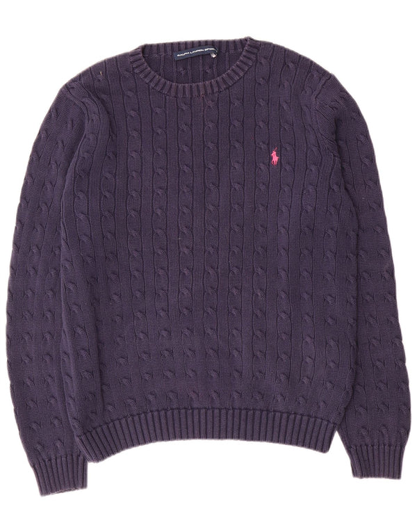 Suéter feminino Ralph Lauren com gola redonda, tamanho UK 18 XL, azul marinho, algodão