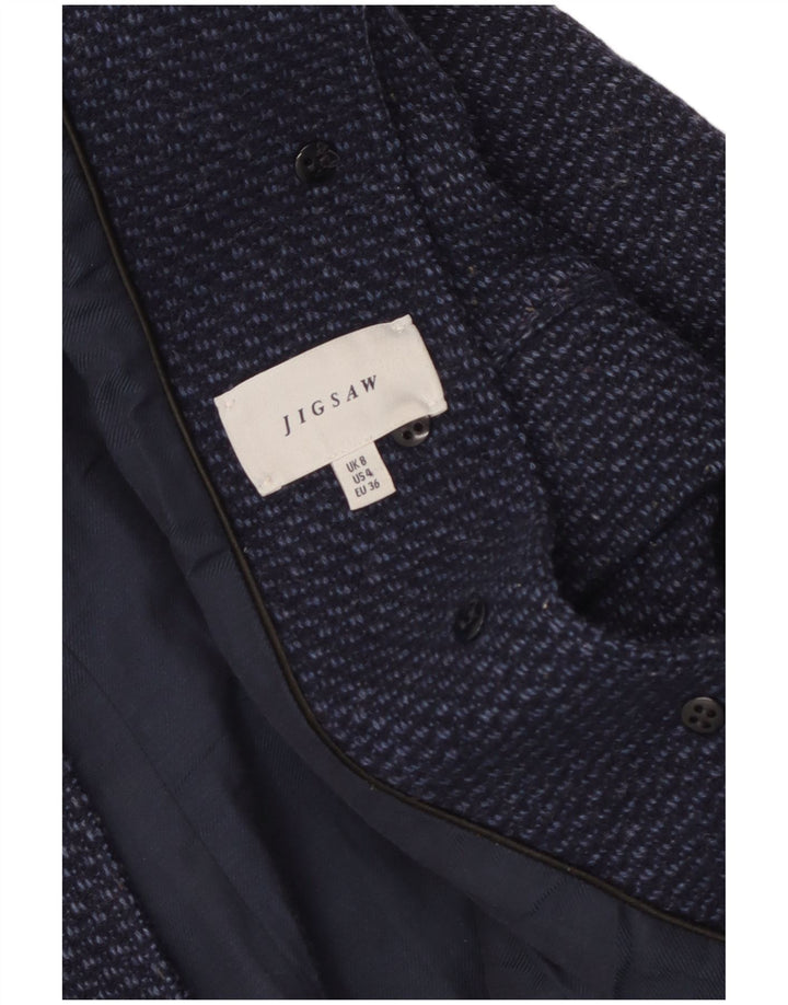 Sobretudo feminino Jigsaw UK 8 pequeno azul marinho manchado