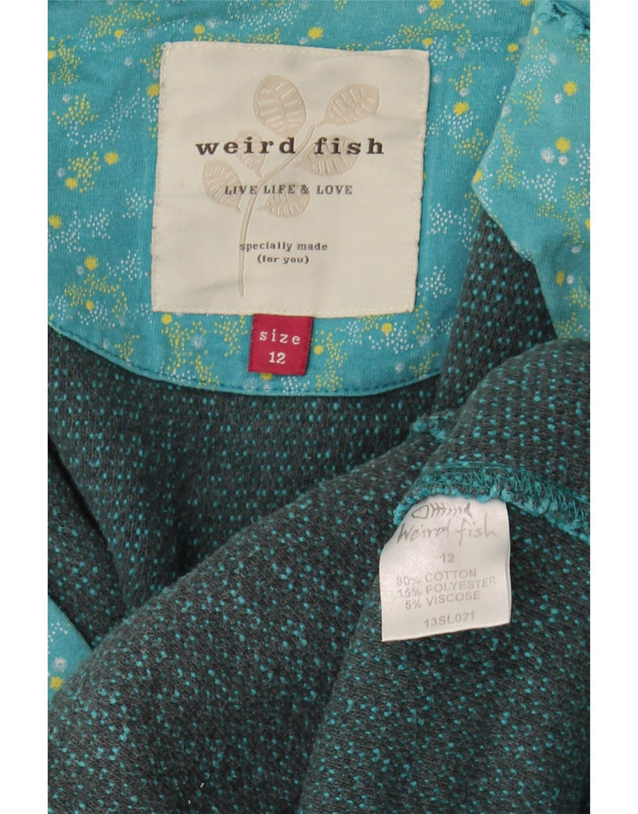 Suéter feminino com capuz e zíper estranho Fish UK 12 algodão azul médio
