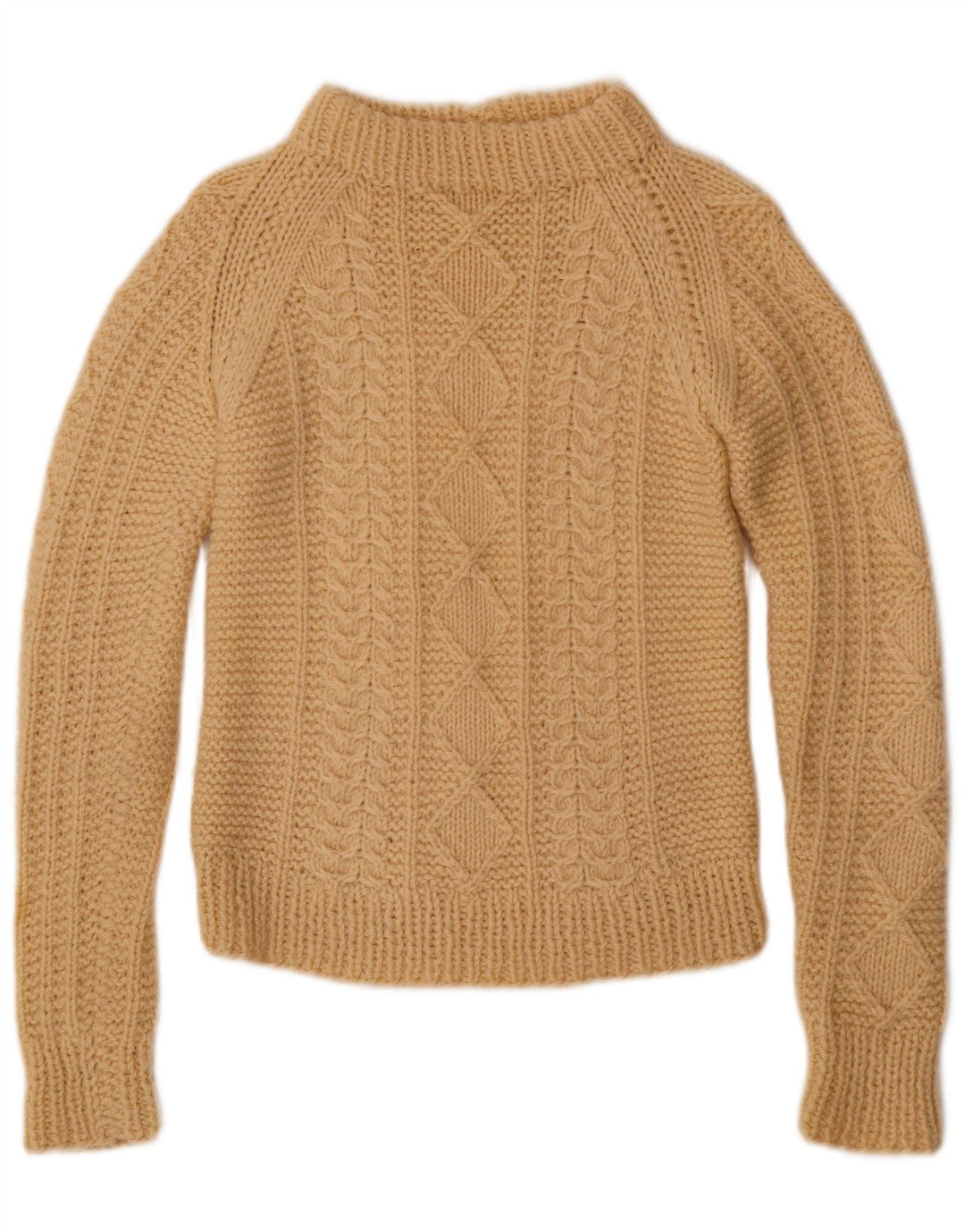 Suéter feminino VINTAGE com gola tartaruga Reino Unido 8 pequeno bege