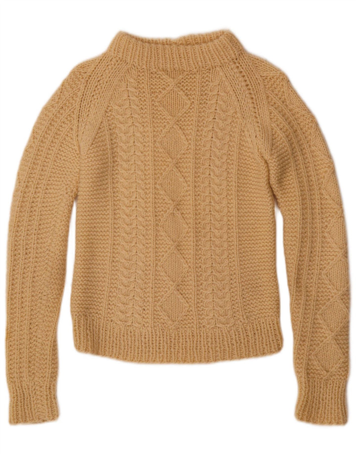 Suéter feminino VINTAGE com gola tartaruga Reino Unido 8 pequeno bege