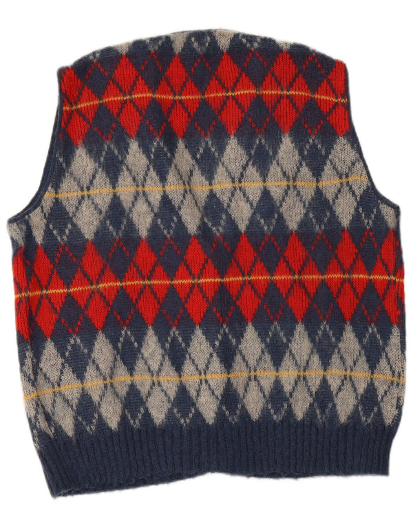 Suéter cardigã feminino vintage EUA 12 grande azul marinho Argyle/Diamante