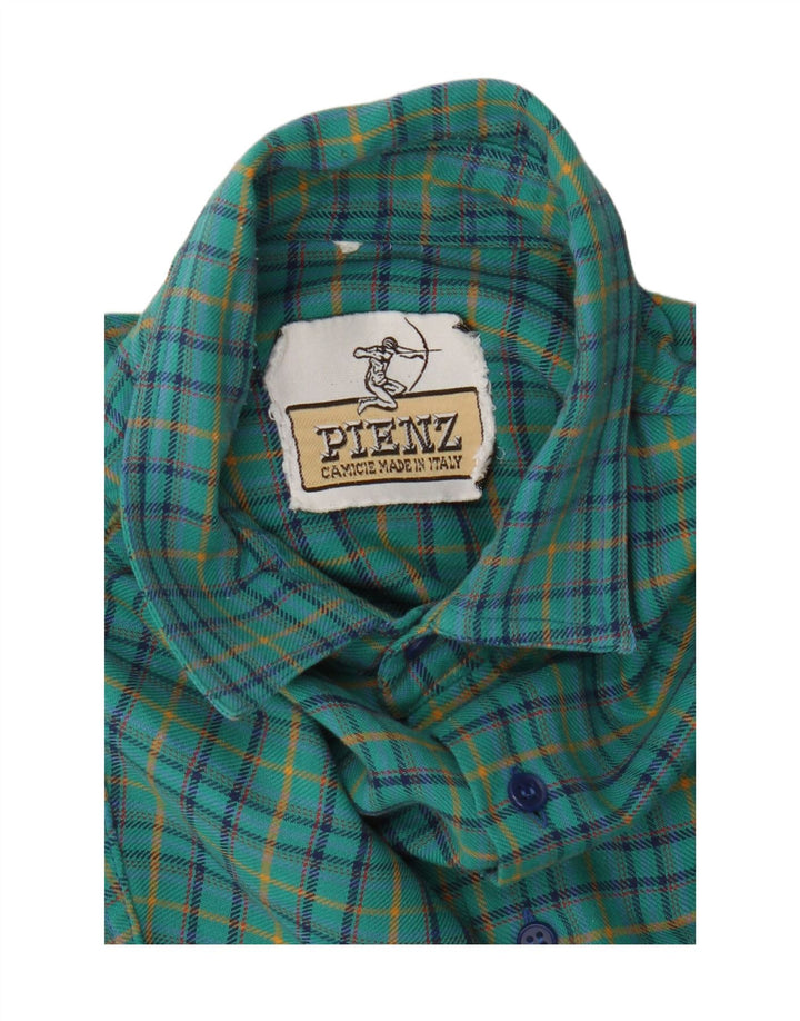 Camisa masculina vintage de flanela média xadrez turquesa