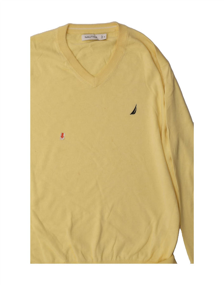 NAUTICA Mens V-Neck Jumper Sweater XL Yellow Cotton Vintage Nautica and Second-Hand Nautica from Messina Hembry 