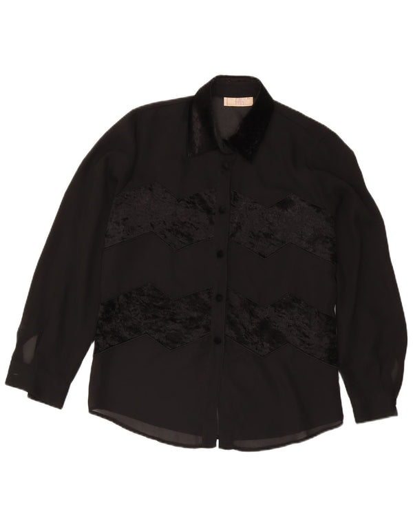 Blusa feminina vintage IT 46 poliéster listrado preto grande