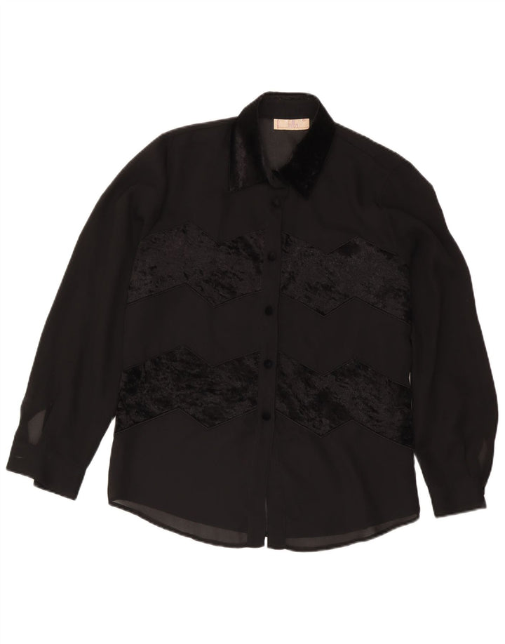 Blusa feminina vintage IT 46 poliéster listrado preto grande