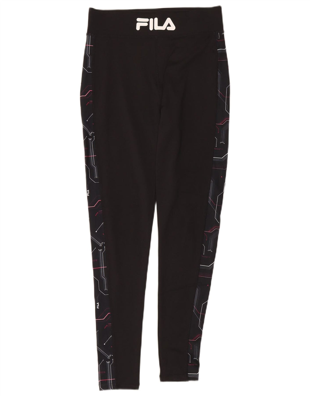 Fila Womens Graphic Leggings UK 12 Poliéster Geométrico Preto Médio