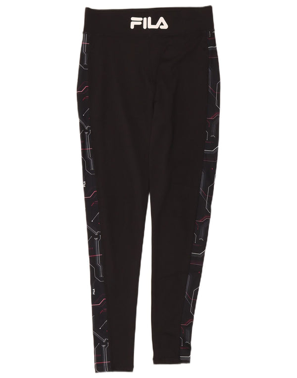 Fila Womens Graphic Leggings UK 12 Poliéster Geométrico Preto Médio