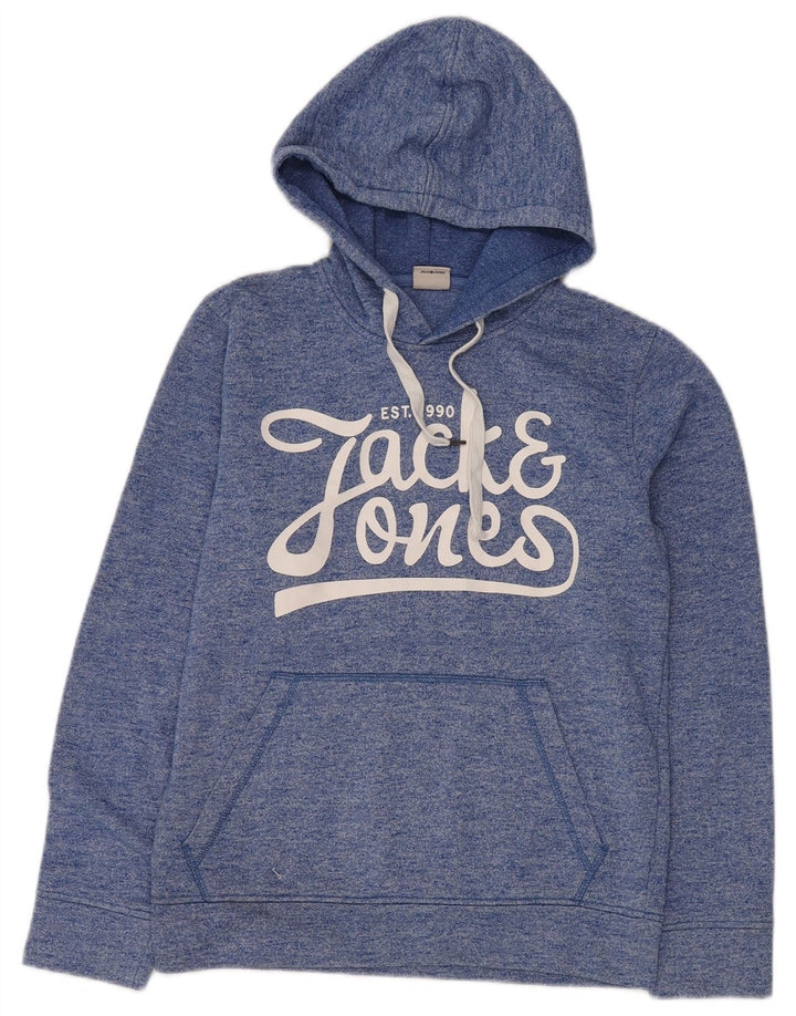 Jack & Jones moletom com capuz masculino gráfico pequeno poliéster manchado azul