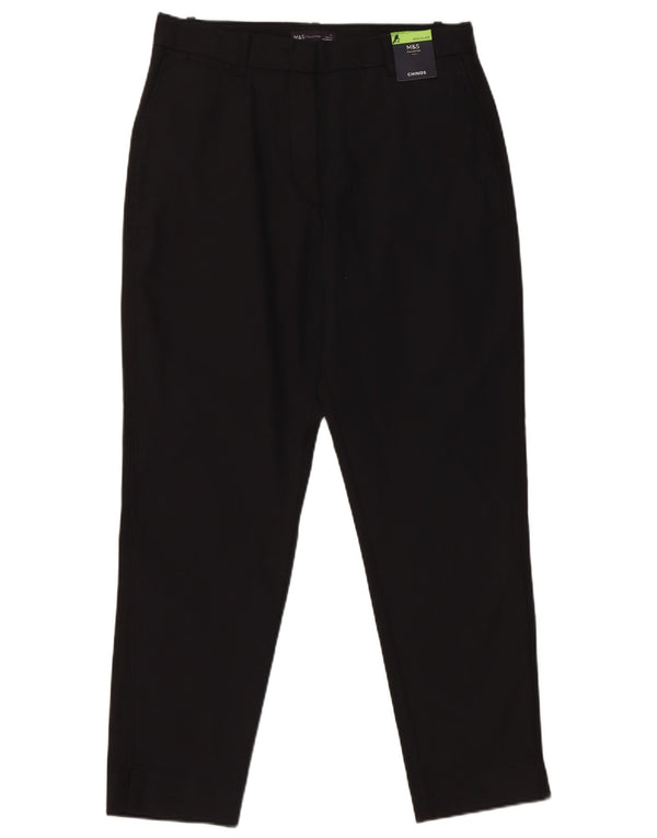 Calça chino feminina de cintura alta Marks & Spencer Reino Unido 12 médio W30 L27 preta