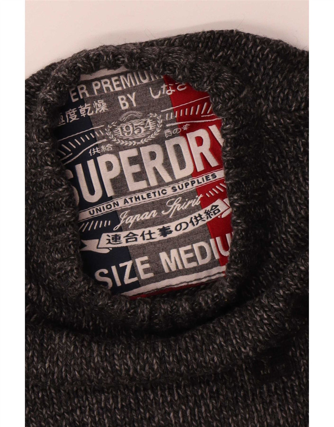 Suéter masculino Superdry com gola redonda e gola redonda cinza médio acrílico manchado